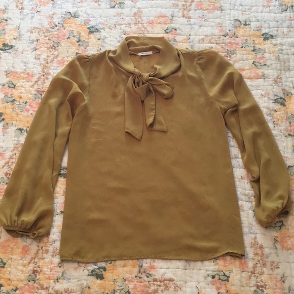 Everly Neck Tie Blouse in Yellow - Picture 1 of 4